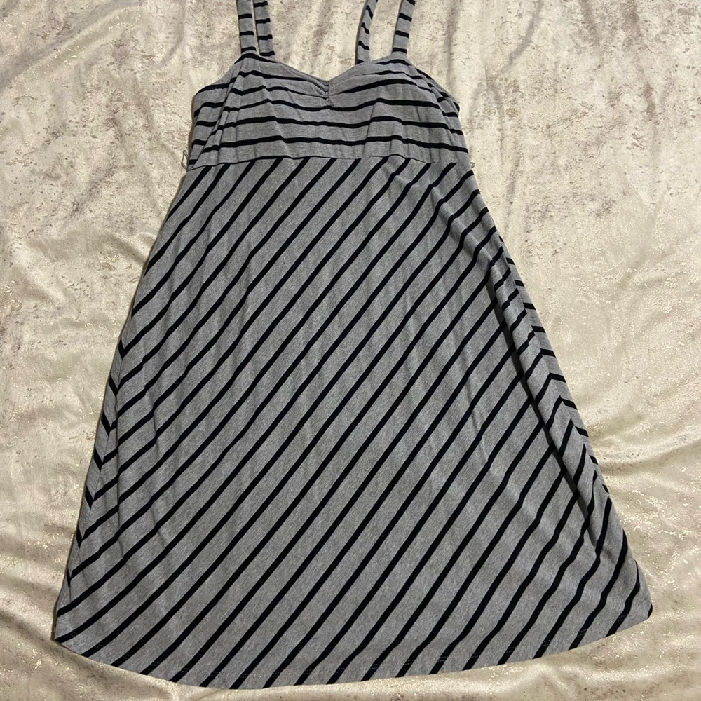 Motherhood Gray and Black Striped Dress
